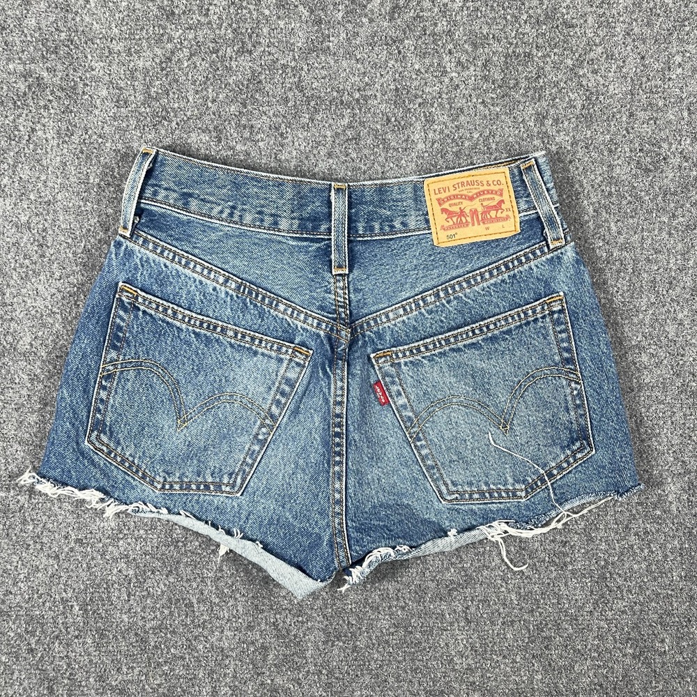 Levis 501 Jean Shorts Womens 24 Blue Dark Denim Premium Button Fly Cut Off